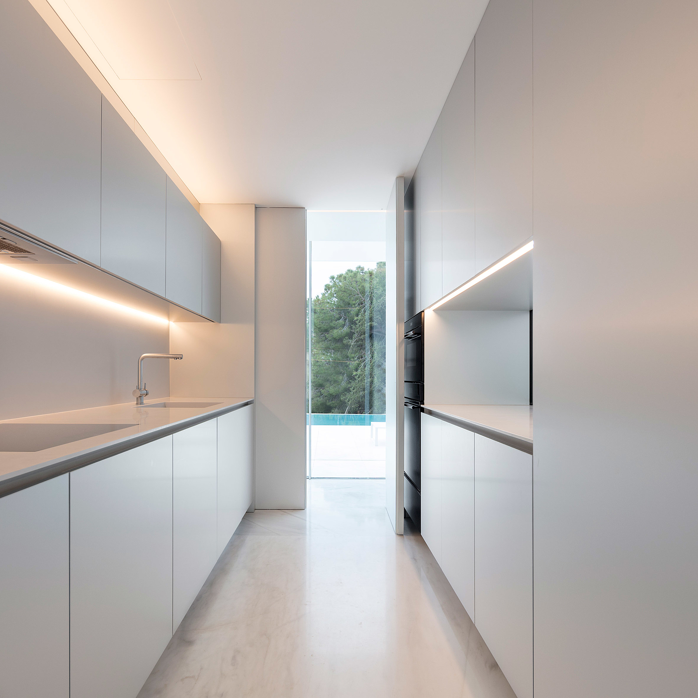 glass house，T-shape，white，house，Hoffman House，