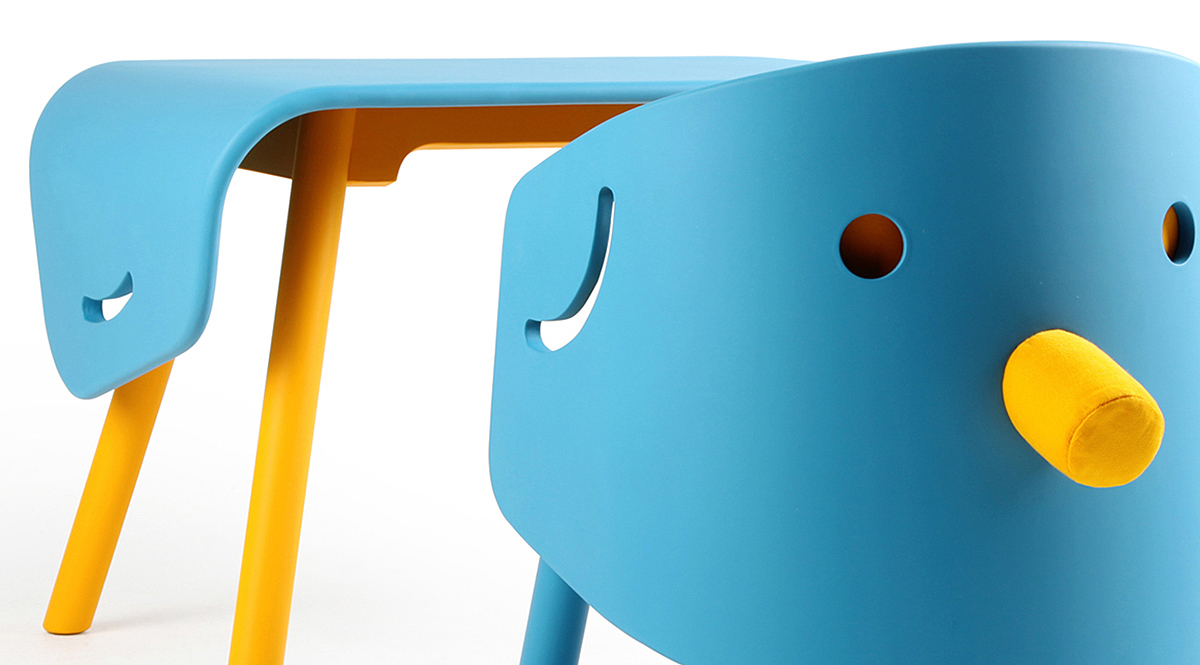 蓝色，儿童桌椅，Elephant，