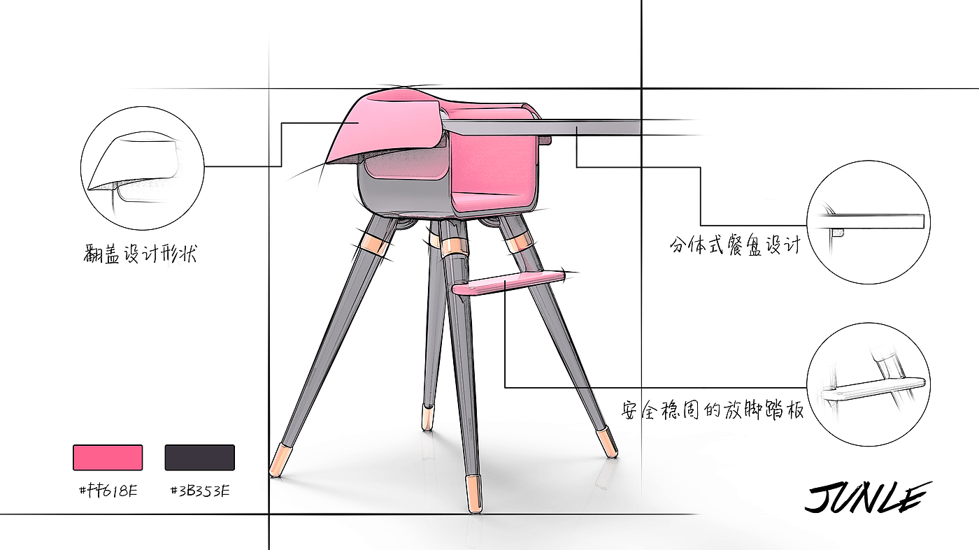 industrial design，product design，Baby chair，Baby dining table design，Foldable portable dining chair，High chair ，