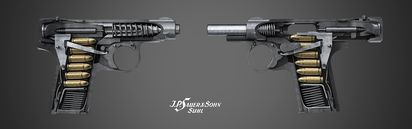 gun，structure，Metal，modeling，Rendering，design sketch，