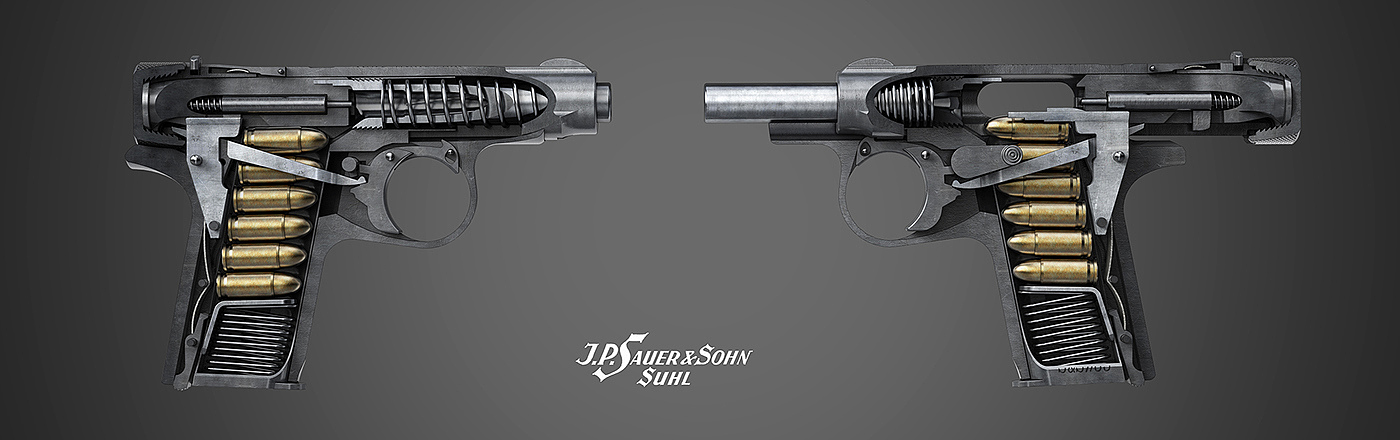 gun，structure，Metal，modeling，Rendering，design sketch，