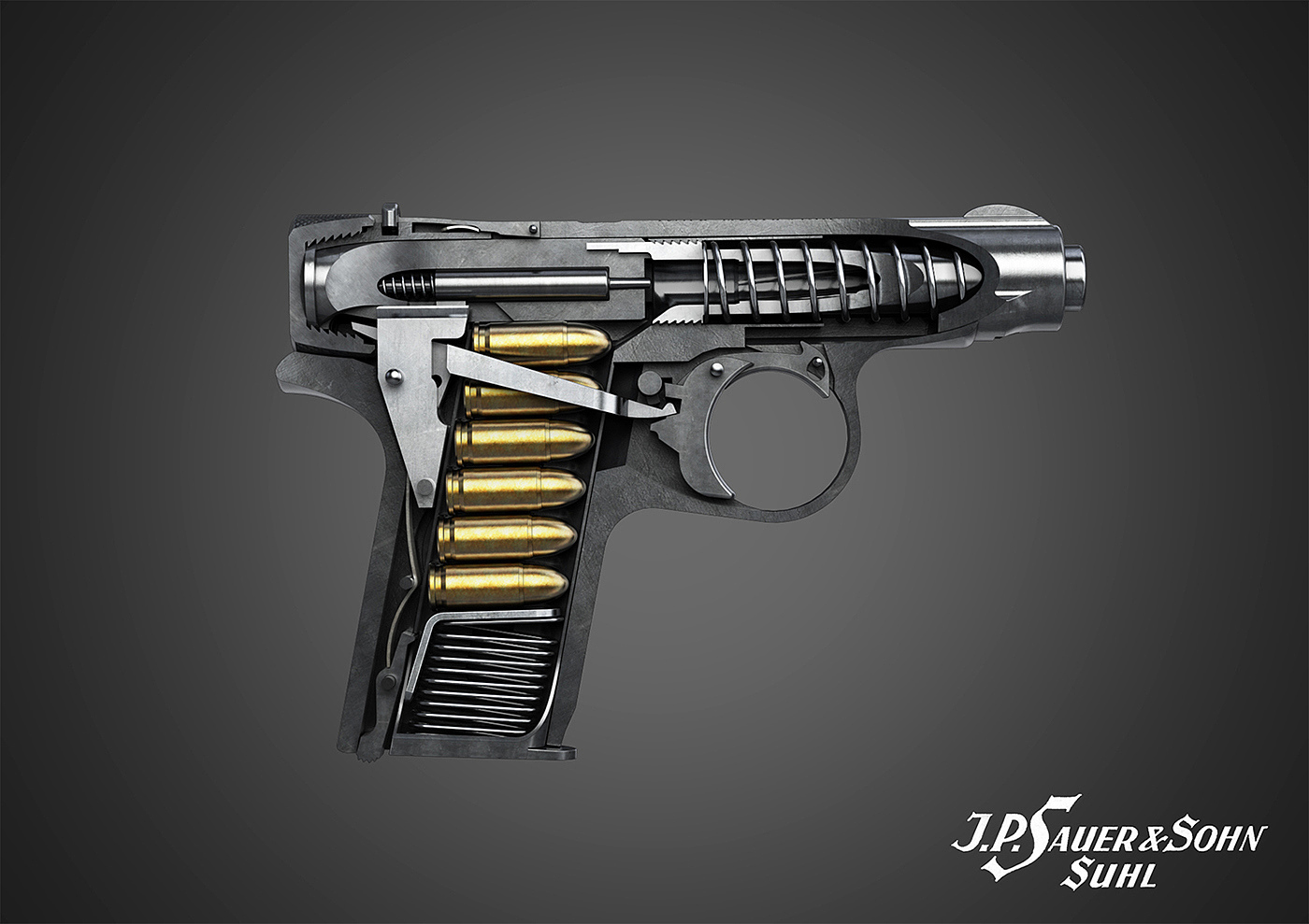 gun，structure，Metal，modeling，Rendering，design sketch，