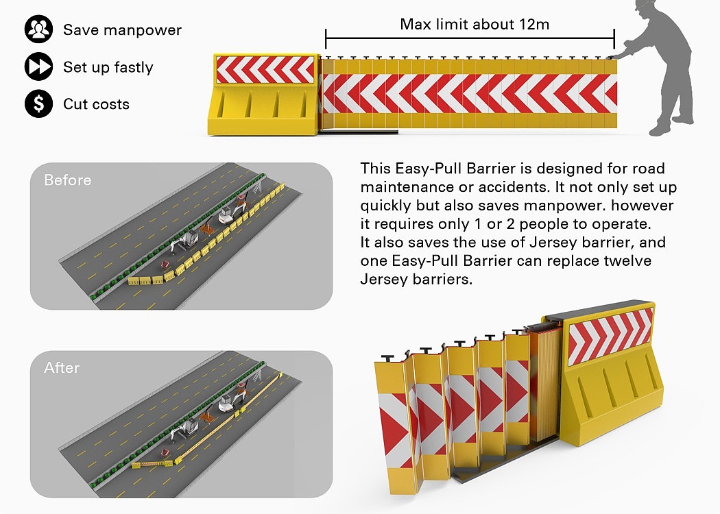 黄色，路障设计，Easy-Pull Barrier，