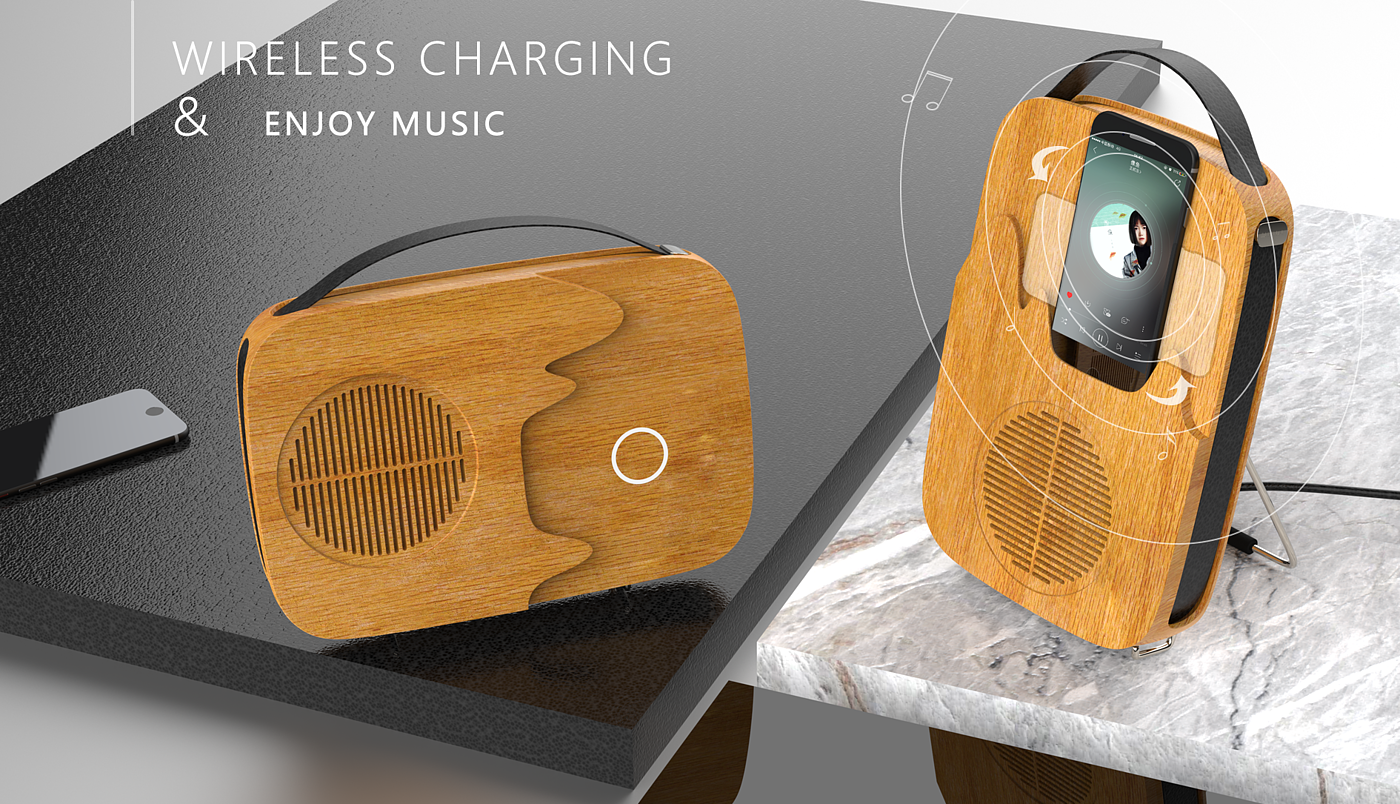 Wireless charging + wooden loudspeaker，