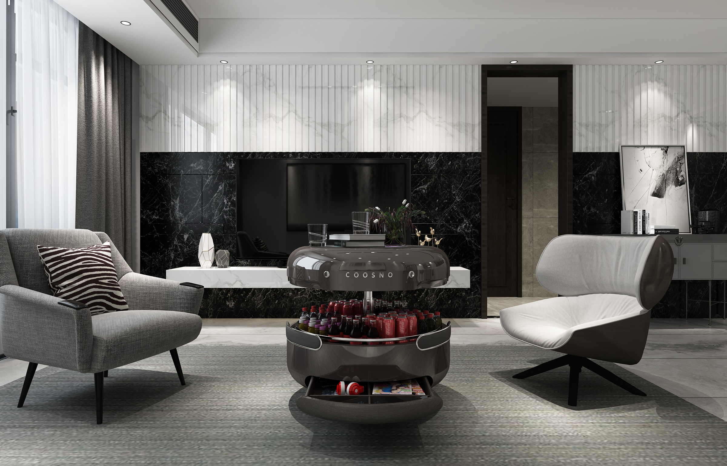 Refrigerator，Coffee table，tea table，artificial intelligence，Built in refrigerator，Bluetooth Speaker ，Wireless charging，Google Voice assistant，