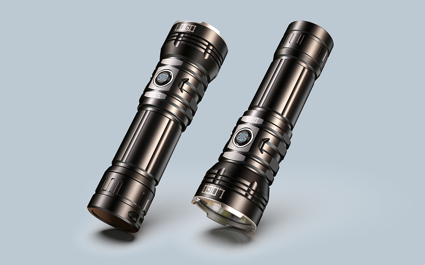 Product rendering，Appearance design，Flashlight design，The strong light flashlight，outdoors，